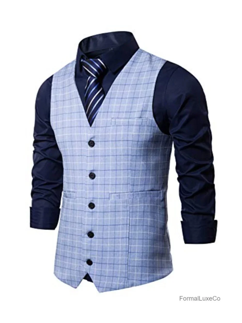 Men's Formal Suit Vest V-Neck Sleeveless 3 Pockets Button Closure Adjustable